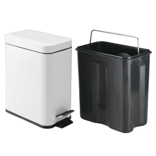 1.3 Gal Stainless Steel Step On Trash Can Slim Bathroom Office White - Picture 3 of 7
