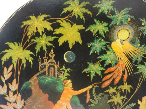 Vintage Russian Black Lacquer Enameled Plate, Signed & Dated 1972 - Picture 8 of 9