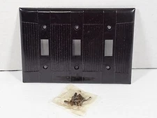 Vintage NOS Eagle 3 Gang Light Switch Plate Wall Cover Brown Ribbed