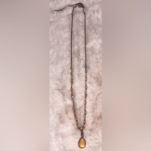 1928 Yellow Moon Drop Copper Tone Necklace (Reversible Scroll Copper Drop) - Picture 2 of 6
