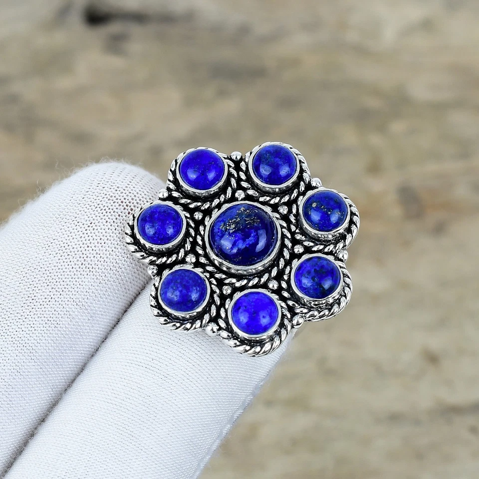 Lapislazzuli Gemma Anello 925 Argento Sterling Floreale Per Della Mamma Day Gift - Immagine 3 di 4