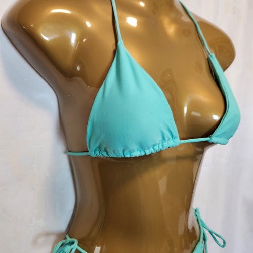 Markenlos türkis Bikini 2-teilig Größe S Triangel Neckholder Oberteil hohes Bein seitlich zum Binden frech - Bild 2 von 6