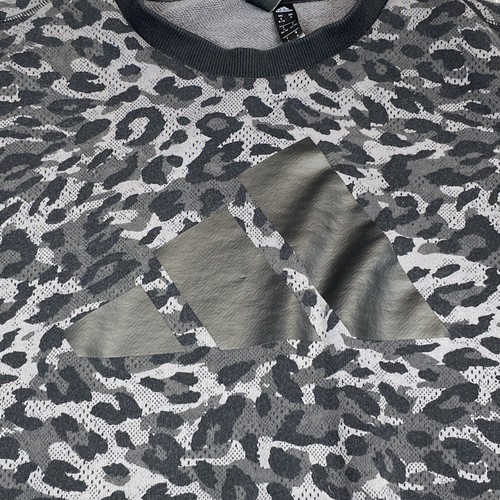 ADIDAS Sportswear Sweatshirt Womens Small Gray Leopard Print Crew Neck Sweater - Picture 2 of 14