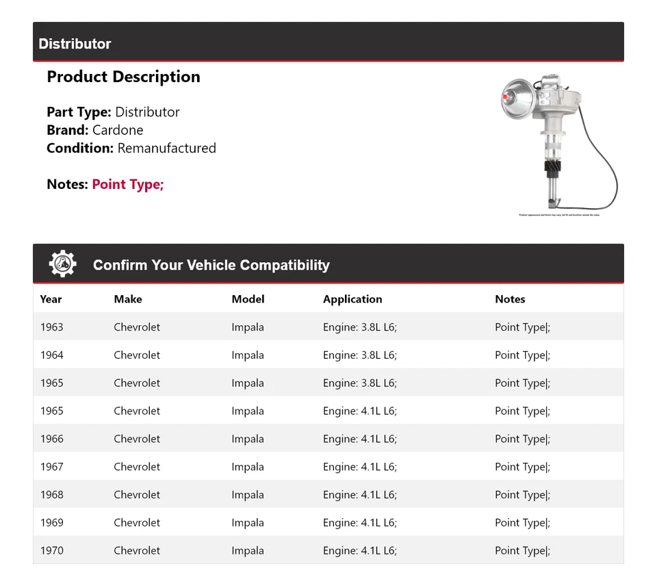Para Chevrolet Impala 1963-1970 Distribuidor Cardone 1964 1965 1966 1967 1968 1969 Foto 2 de 4