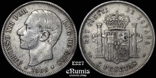 SPAIN, Alfonso XII, 5 Pesetas 1885 MS-M, VF+