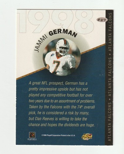 1999 Playoff Draft Pick #27 Jammi German RC, Miami Hurricanes - Picture 2 of 2