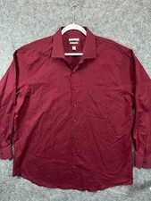 Van Heusen Mens 34 Dark Red Button Up Shirt Long Sleeve 17.5 Neck Flex Collar