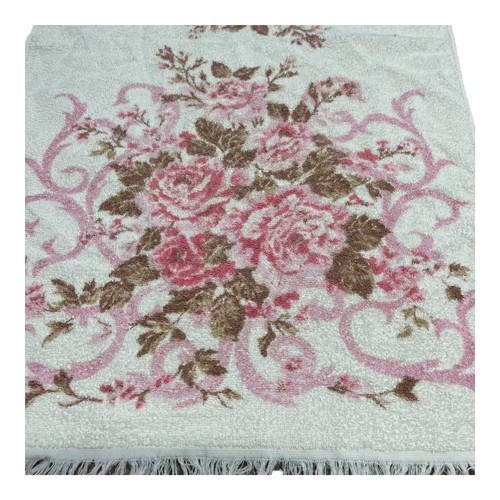 Pink Roses Vtg Cannon Bath Towel Vines Cottage Granny Core Retro Fringe 23”x41” - Picture 2 of 6