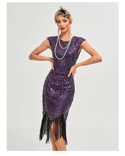 30S Flapper Dresses 1920s Vintage Dress Summer Fringe Beaded Great Gatsby Party - Picture 19 of 28