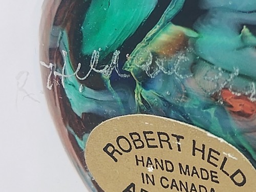 Large 11" Vase Iridescent Signed Robert Held Art Glass Blue Flower Glass - Picture 14 of 23