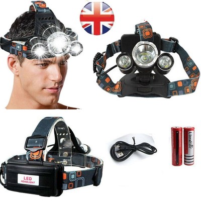 Rechargeable Head Torch Headlamp Light Lamp 12000LM 3 x XML CREE T6 LED Zoom UK