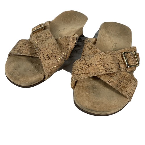 Vionic Skylar Adjustable Slide Sandal Cork Criss Cross Strap Gold Hardware Sz 6 - Picture 6 of 8