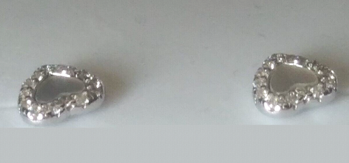 NEW 925 Sterling SILVER PETITE FLAT REFLECTIVE Clear-Color CZ HEART Earrings - Foto 4 di 5