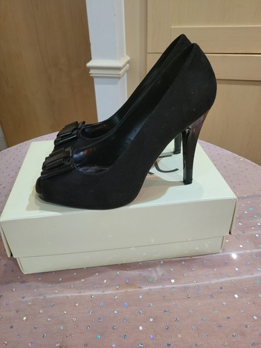 Next Retro Style Ladies Suede with Patent Bow Peep Toe Shoes.Very Good Condition - Picture 3 of 7