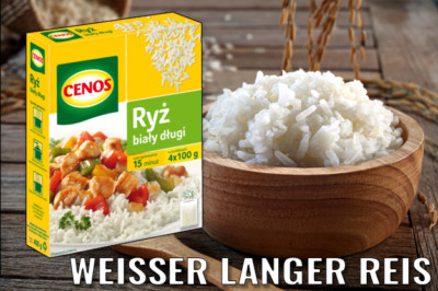 12x Cenos Weisser Langkoerniger Reis 4x100g = 4,8kg Kochbeutel-Reis