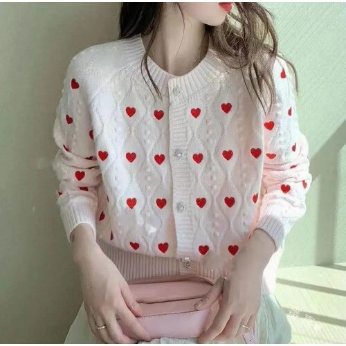 Women Love Printed Knitted Sweater Casual Crew Neck Long Sleeve Sweet Pullover - Bild 28 von 36