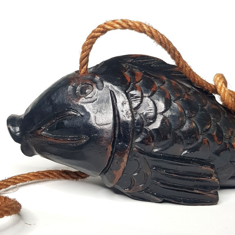 P*9様 WT216  1379 魚 置物 DAHL JEN Jizai Kagi Japanese Vintage Wooden Carved Koi Fish Kettle