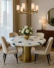 24" White & Blue Agate Table – Natural Crystal Stone Slab Top – Luxury Boho Deco