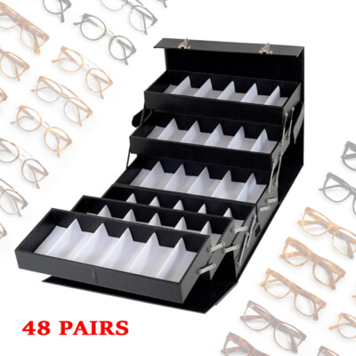 48 Pairs Foldable Multicase Sunglass Eyeglasses Suitcase Display Case PU