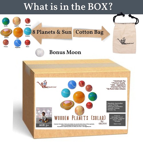 Wooden Planets Science Set Solar System Handmade Toy for Kids 3+ with a Cotton B - Picture 3 of 8