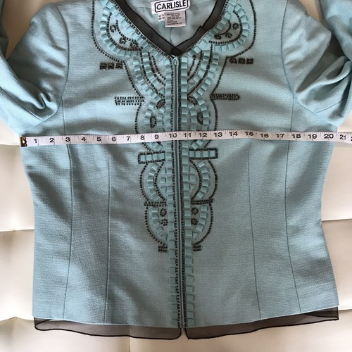 Carlisle Women’s Vintage Blazer Dress Decorated w ribbon Full Zipper Aqua Sz 14 - Picture 10 of 11