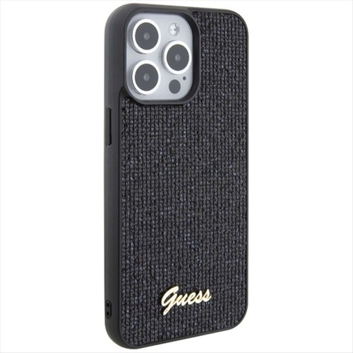 Guess Apple iPhone 15 Pro Max Schutzhülle Hülle Cover Disco Metal Script Schwarz - Zdjęcie 4 z 8