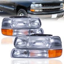 For 2000-2006 Chevy Tahoe Chrome Housing Headlights+Bumper Amber Reflector Lamps