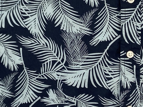 Amazon Essentials Hawaiian Shirt LARGE SLIM Blue Tropical Palm Leaves Beach Camp - Picture 7 of 16