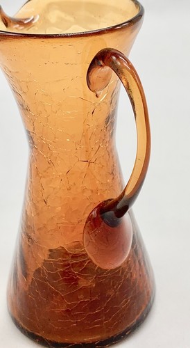 Vintage Pilgrim Glass Amber Brown Crackle Mini Pitchers Set of 2 - Picture 8 of 10