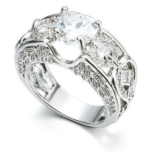 Elegant 925 Sterling Silver White Topaz Charms Wedding Engagement Ring Size 10 - Picture 4 of 4