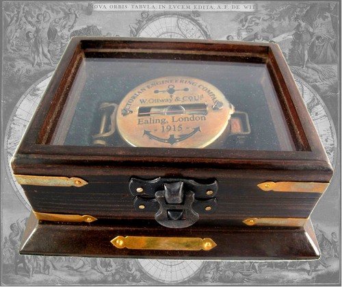 Brújula brújula de bolsillo brújula de latón en caja de madera noble de estilo antiguo - Imagen 2 de 8