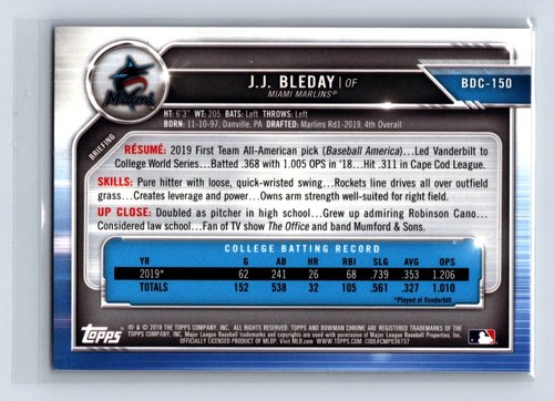 J.J. Bleday 2019 Bowman Draft #BDC-150 Cromato - Foto 2 di 2