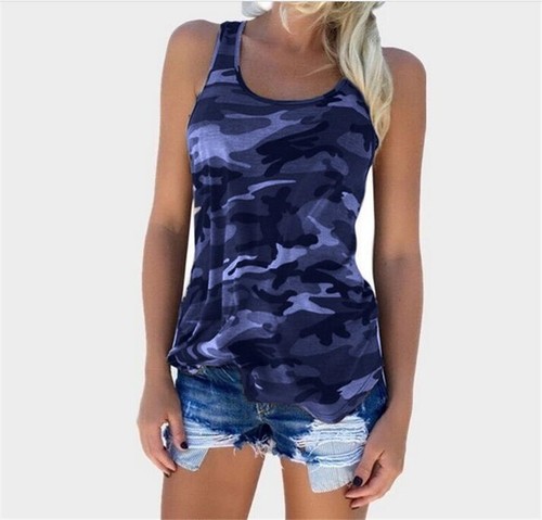 Womens Camo Sleeveless Vest Tops Ladies Casual Loose T Shirt Tee Plus Size 6-24 - Picture 8 of 13