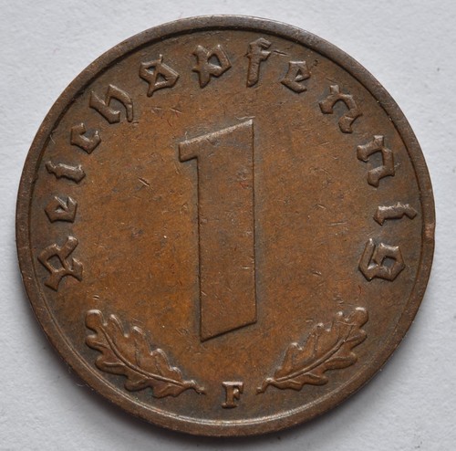 1939 F NAZI HINDENBURG 1 REICHSPFENNIG WW2 DEUTSCHLAND - Bild 2 von 2