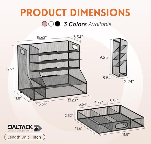DALTACK Mesh Desk Organizer, 5-Tier Paper Letter Tray with File Holder Black - Picture 3 of 7
