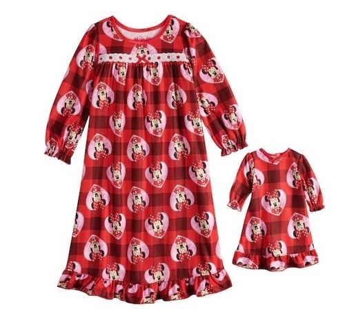 MINNIE Mouse Nachthemd Mädchen 2T NEU + Puppe Flanell Pyjama Kleid Pyjama USA Mickey - Bild 1 von 6