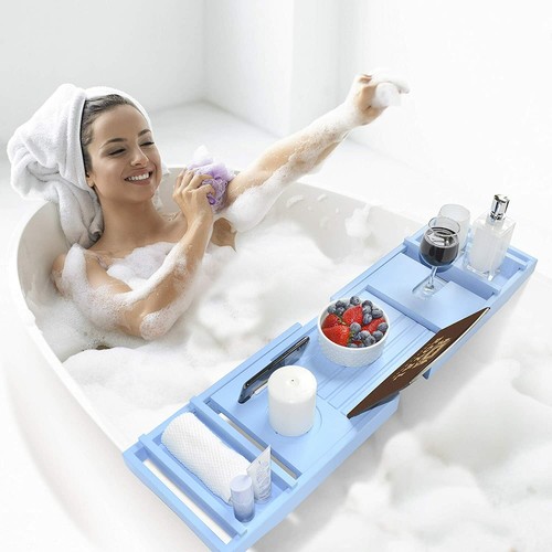 Bandeja caddy azul de lujo para bañera, bandeja de baño y cama para una o dos personas, jabón gratis - Imagen 4 de 6