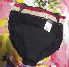 3 NEW PRIMA VALENTINA 871435 BK/BG/WN LACE TRIM MF HI-CUT BRIEF PANTIES M