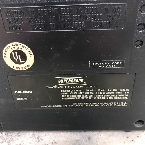 Vintage SUPERSCOPE CR-800 AM/FM Radio Cassette Player - Radio Works - FPOR Read - Picture 12 of 20