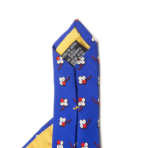 Yves Saint Laurent YSL Designer Krawatte Blau Weiß Rot Blumen Kleeblatt Seide - Bild 7 von 9