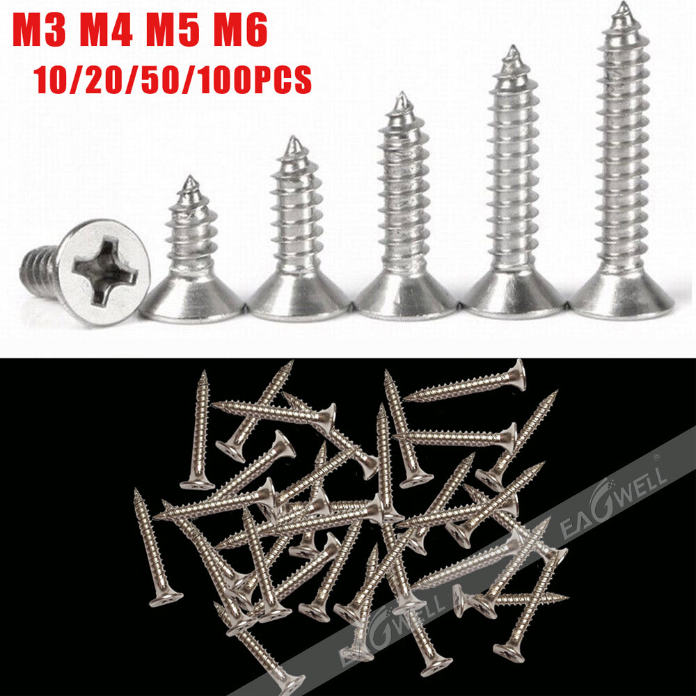 10/50/100PCS 304 Stainless Phillips Countersunk Head Tapping Screws