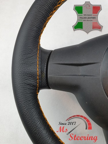 FOR MITSUBISHI L200 BLACK LEATHER STEERING WHEEL COVER, ORANGE 2 STIT - Imagen 5 de 11