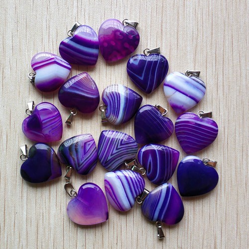36pcs/lot Wholesale Fashion purple stripe onyx Heart Charm Pendants 20mm New GQ - Picture 3 of 3