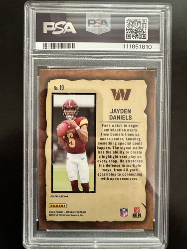 2024 PANINI MOSAIC FOOTBALL NOTORIETY MOSAIC #19 JAYDEN DANIELS ROOKIE RC PSA 9 - Picture 2 of 2