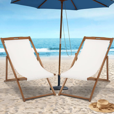 #ad Beach Sling Chairs Set of 2 Outdoor Folding Portable Beach Chairs with Solid ...