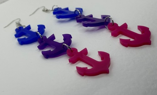 Große Anker Ohrringe. 7cm - 15cm lang, mit Haken, rosa lila oder blau. Pick - Bild 15 von 76