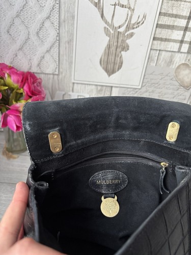 Bolso de hombro con correa de cadena de cuero negro con estampado de cocodrilo Mulberry Lily - Imagen 14 de 16