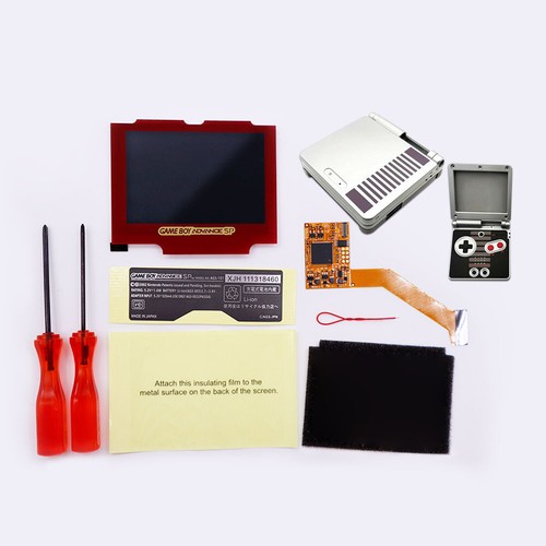 Red Lens GBA SP 10 Levels Brightness IPS Backlight LCD Mod& GBA SP Pre-Cut Shell - Picture 8 of 20