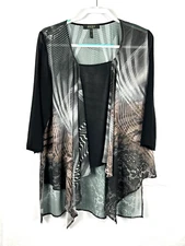 Poeme Citron Santa Monica Blouse Top Size Large Print Drape Front Lightweight