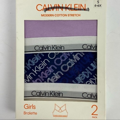 Calvin Klein 2Pack Logo Cotton Stretch Bralette Girls Size Small Purple Blue NWT - Picture 2 of 4
